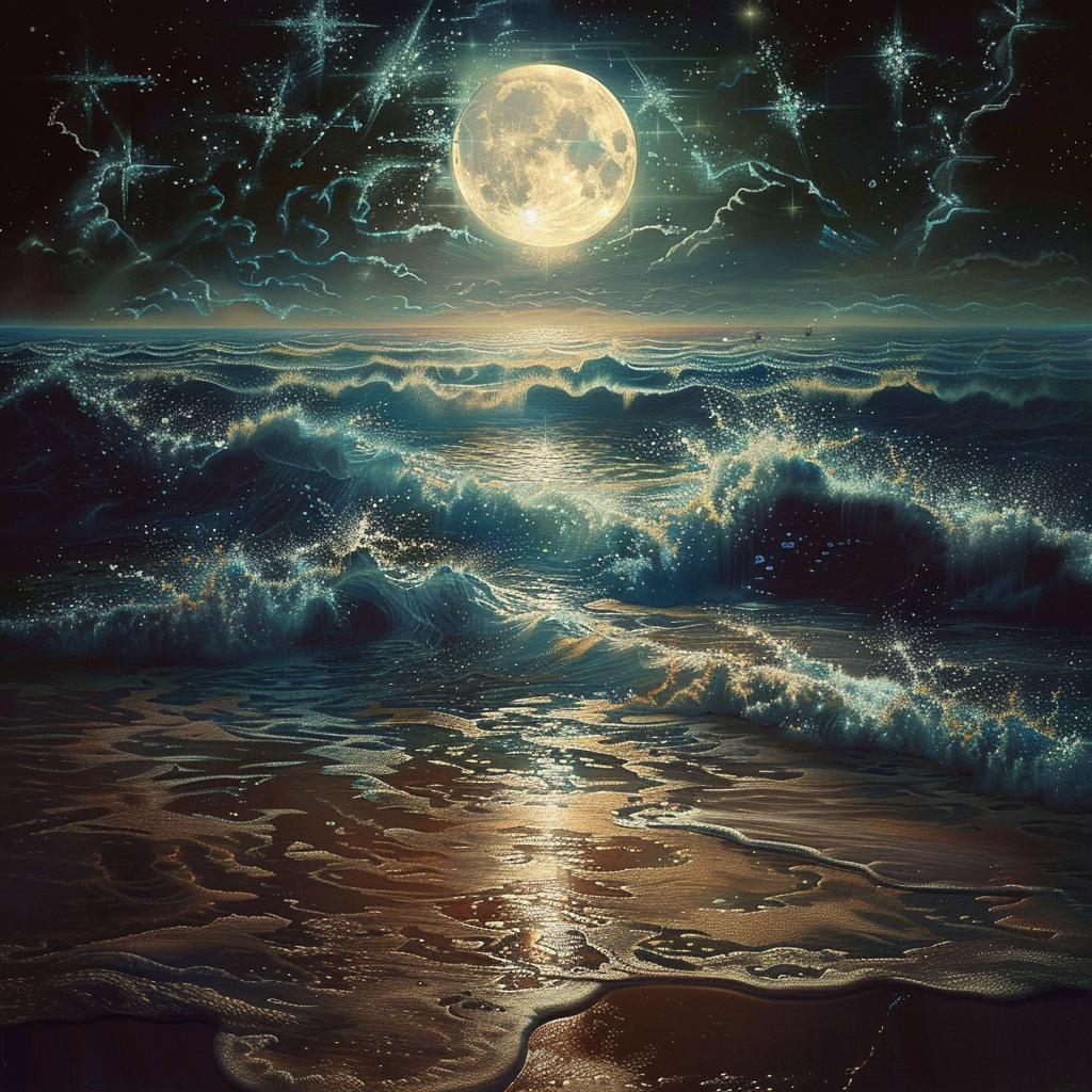 moon  ocean  waves  night  stars  landscape  serene  nature  reflective  scenic 1034428