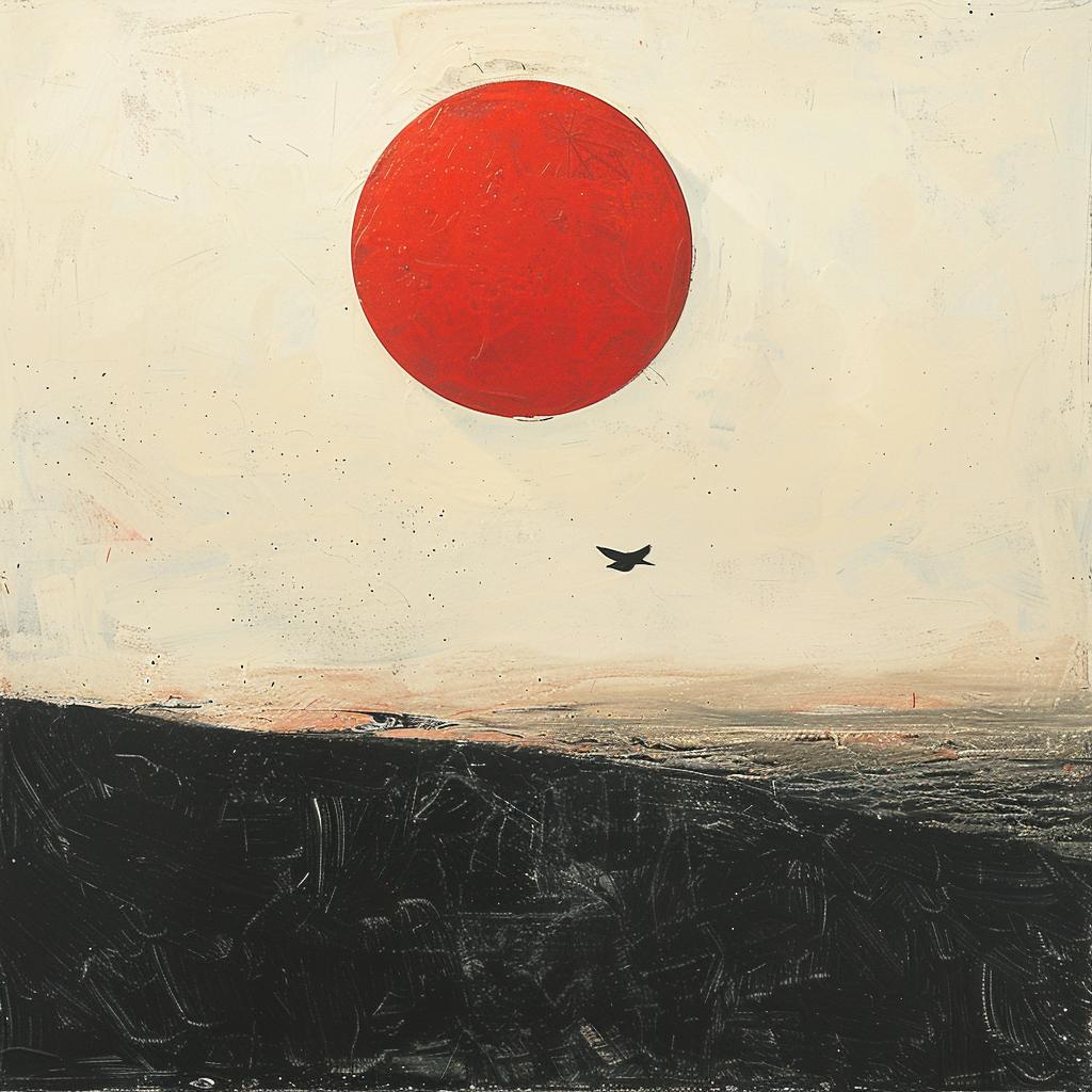 album  cover  1980s  painting  red  sun  bird  palette  knife  impasto 964449