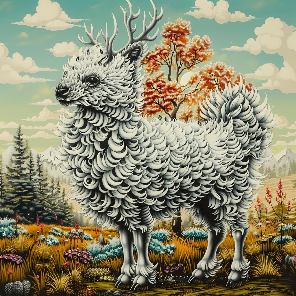 mythical  creature  hybrid  llama  deer  fantasy  painting  unique  nature  exploration 941379