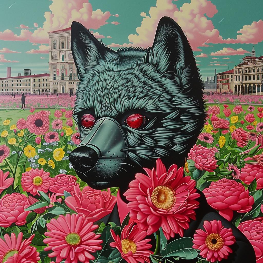 creative  surreal  album  Wolfman  Flowerpunk  Joan  Cornella  flowers  dog  painting 1016852