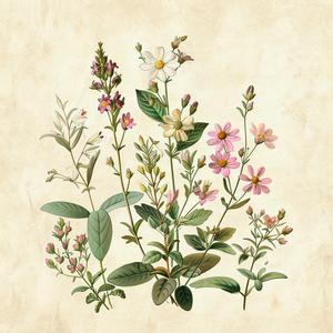 plant  wildflowers  illustration  beige  background  anatomy  pink  green  vintage  art 1040658