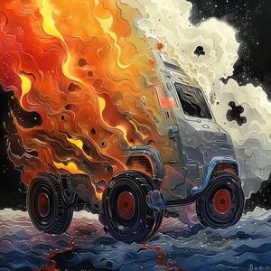 chromolithography  truck  flames  fire  dramatic  transportation  urban  smoke  dynamic  vivid 1054361
