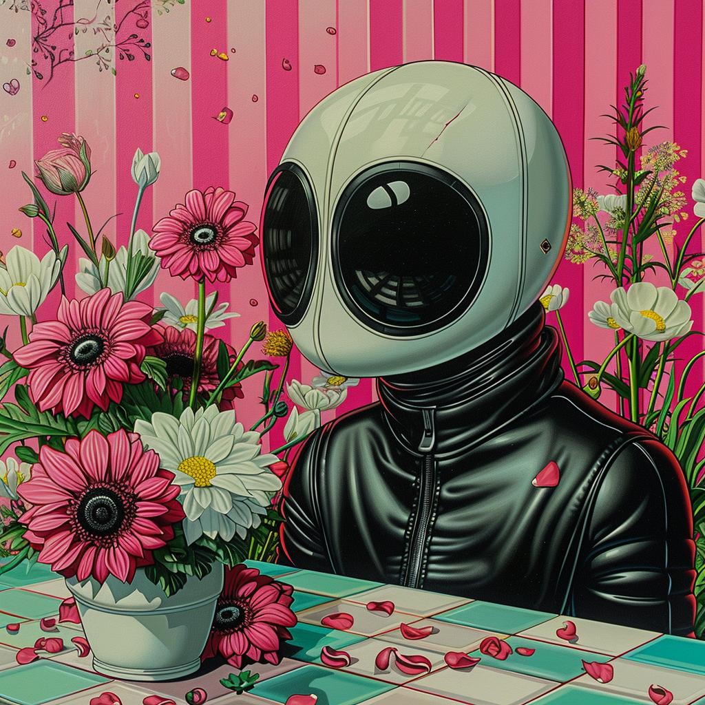 creative  surreal  album  Panda-Man  cosplay  flower  vase  man  suit  painting 1016824