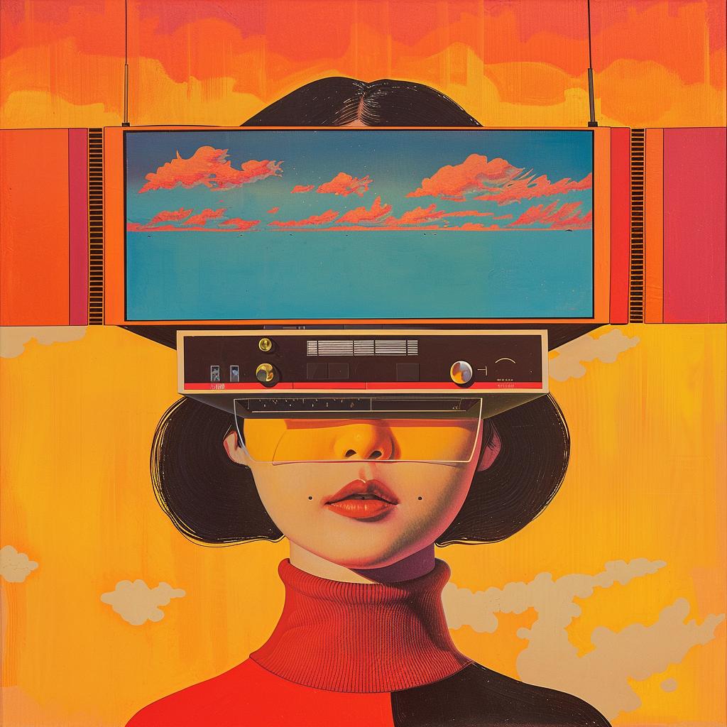 surreal  woman  television  album  cover  painting  creative  VCR  head  art 1017244