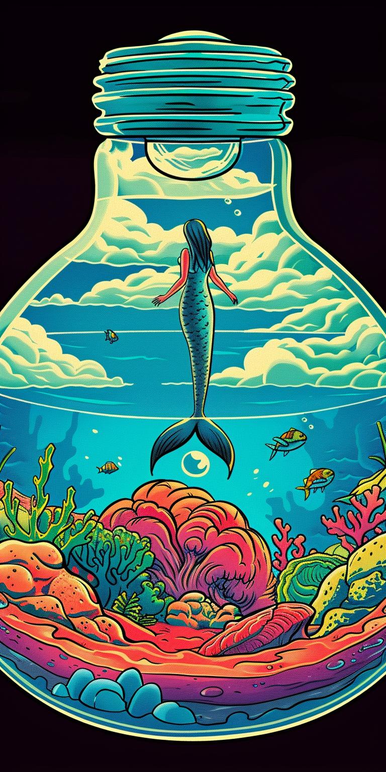 lightbulb  liquid  mermaid  fish  coral  bottle  underwater  artistic  creative  vibrant 940558