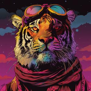 tiger  goggles  scarf  surreal  album  Marcel  Mouly  screenprinting  vibrant  purple 1079617