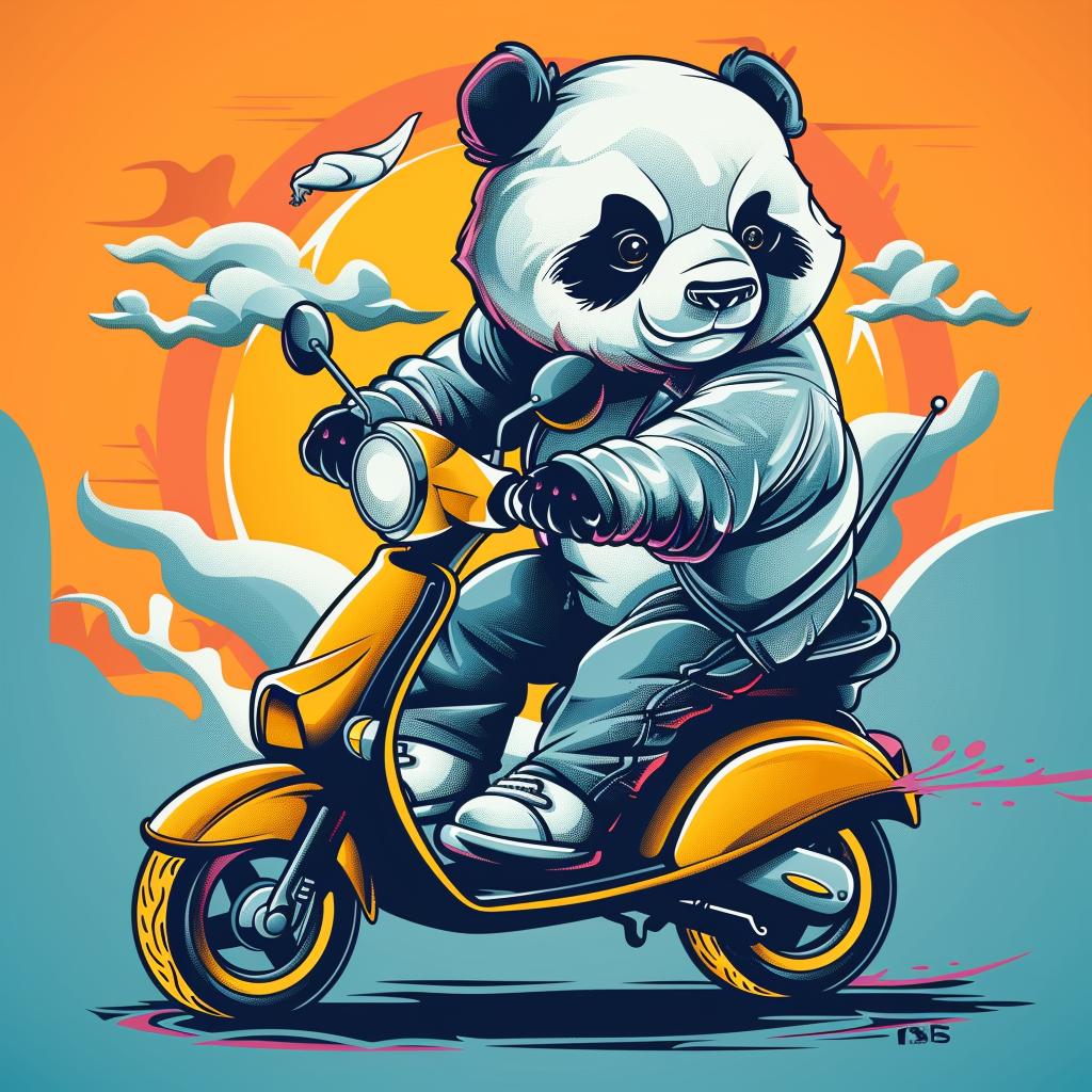 panda  scooter  minimal  blue  yellow  cute  happy  cartoon  fun  playful 955504