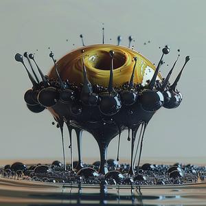 Ferrofluid  art  liquid  black  yellow  dripping  abstract  modern  experimental  sculpture 1074299