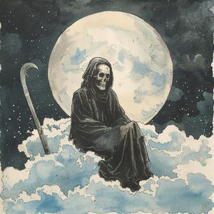 حاصد الأرواح، هيكل عظمي سحابي، رسم توضيحي بالألوان المائية، عصا، خيال غريب، مروع 1079910