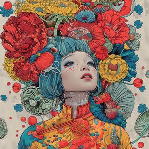 woman  flowers  colorful  art  illustration  detailed  mushroomcore  vivid  imagination  nature 1072928