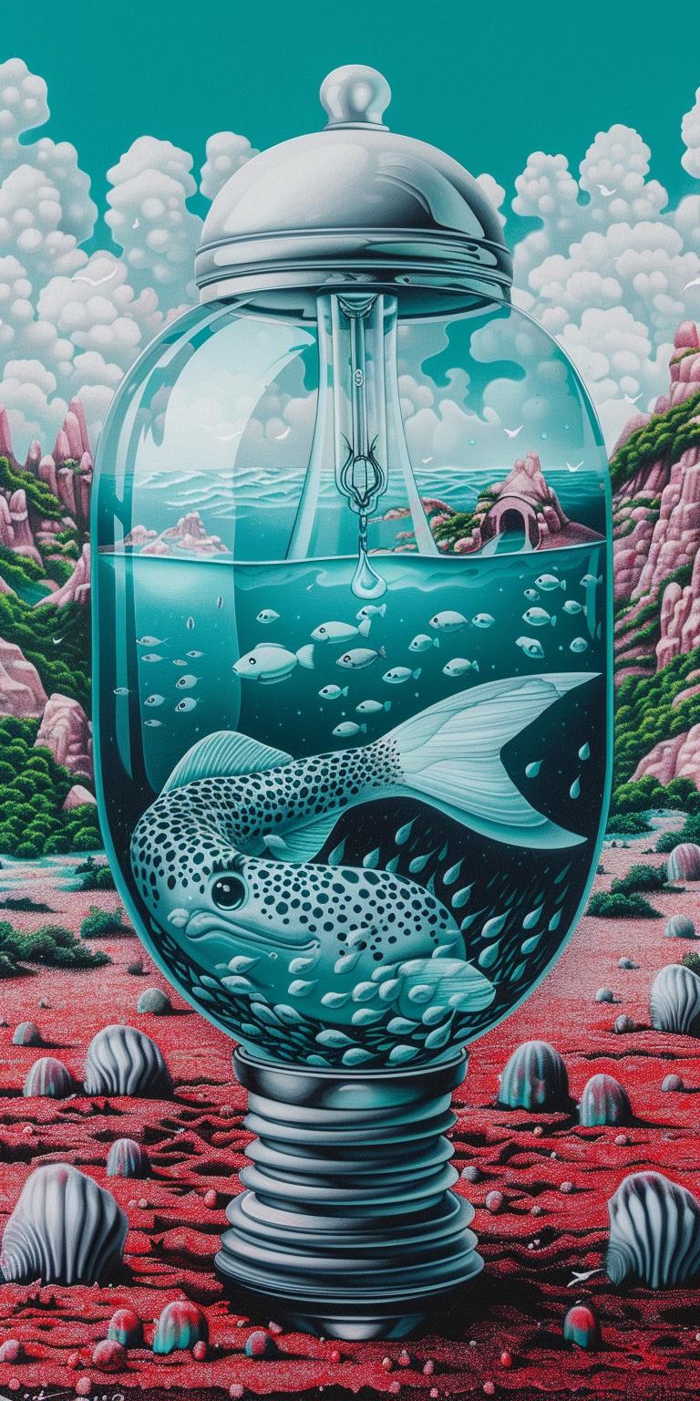 lightbulb  liquid  fish  painting  jar  art  whimsical  playful  creative  artistic 940557