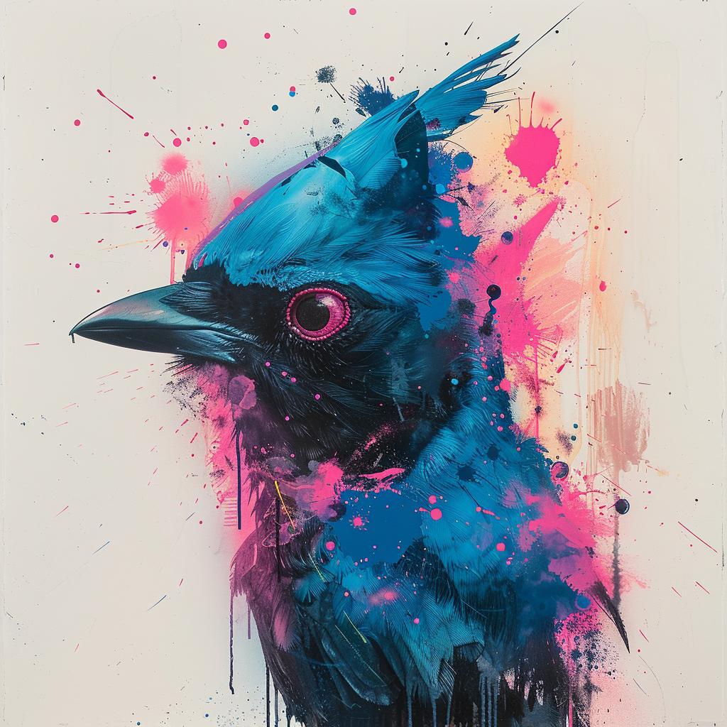 surreal  album  cover  screenprinting  hyper-realistic  street  Martin  encaustic  bird  colorful 960048