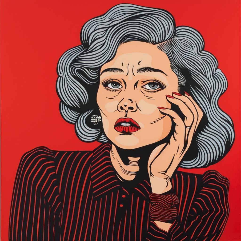 صورة امرأة ذات شعر رمادي وشعر أحمر، لوحة تعبيرية، أسلوب منتصف العمر، واقعية، شخصية 972666