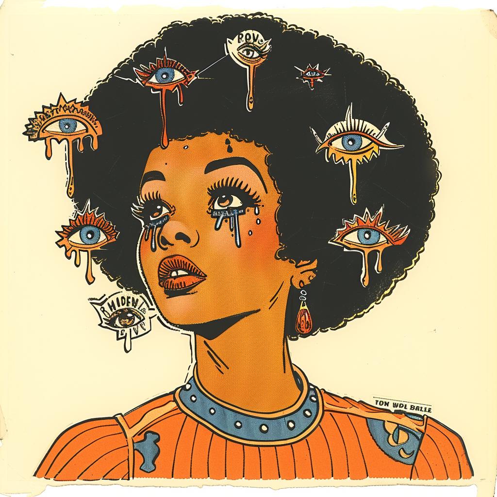 PopArt  model  sweater  afro  eyes  stylized  dripping  makeup  colorful  white 934855