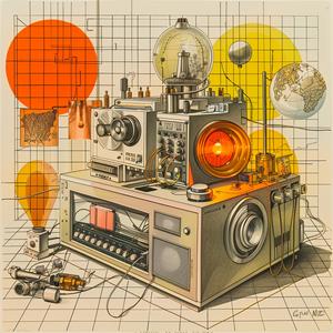 axonometric  retrofuturistic  projector  radio  objects  flat  colors  vector  illustration  detail 1037176