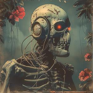 skeleton  headphones  flowers  chromolithography  colorful  background  art  design  style  elements 1038110