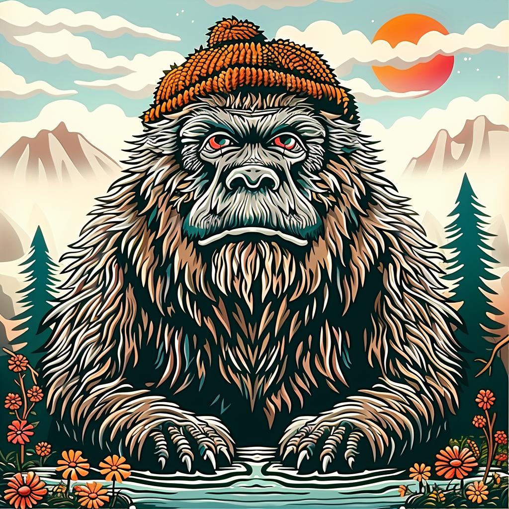 bigfoot  poster  creature  hat  sunglasses  humor  whimsical  artwork  graphic  fantasy 1032818