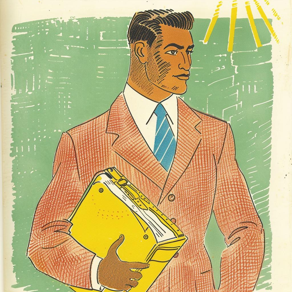 man  suit  folder  1960s  African-American  business  illustration  vintage  art  design 940901