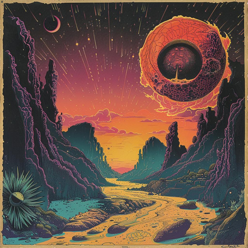 surreal  album  poster  hyper-realistic  screenprinting  Aryz  sun  star  vibrant  expressive 960399