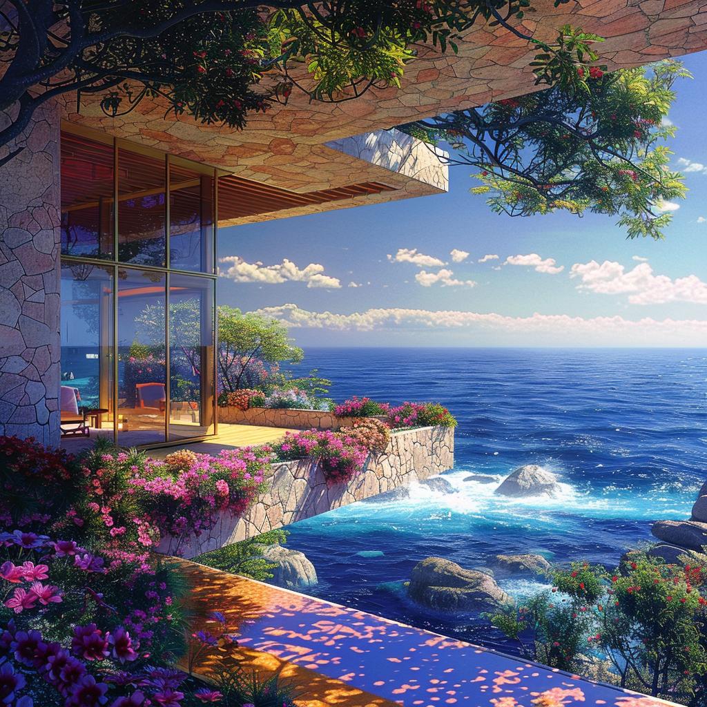تصميم منزل بحري، زهور، أزرق، هندسة معمارية، طبيعة، منظر طبيعي، حديث 1036466
