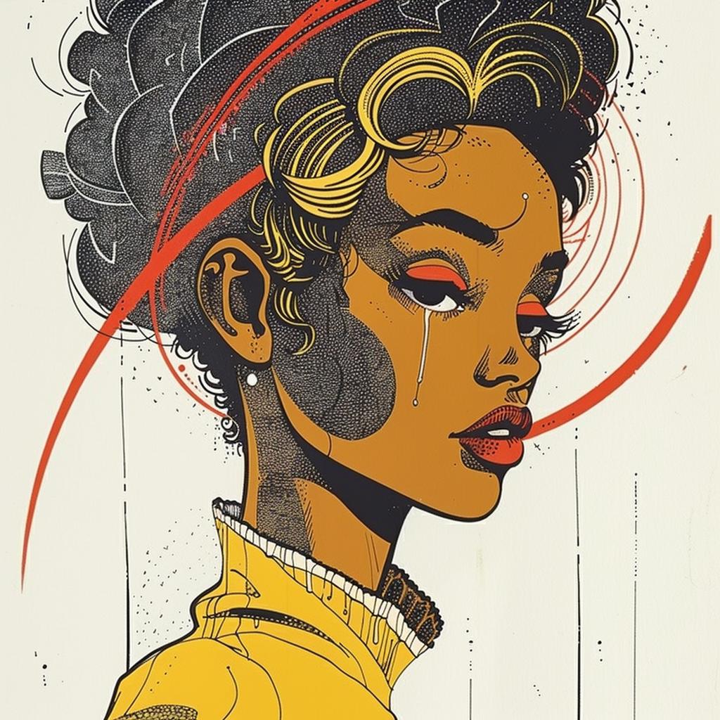 PopArt  model  portrait  NormanRockwell  AfricanAmerican  fashion  vibrant  colorful  hair  styling 938398