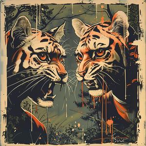 tigers  fighting  woods  graffiti  wildlife  dynamic  art  chromolithography  nature  expressive 1040789