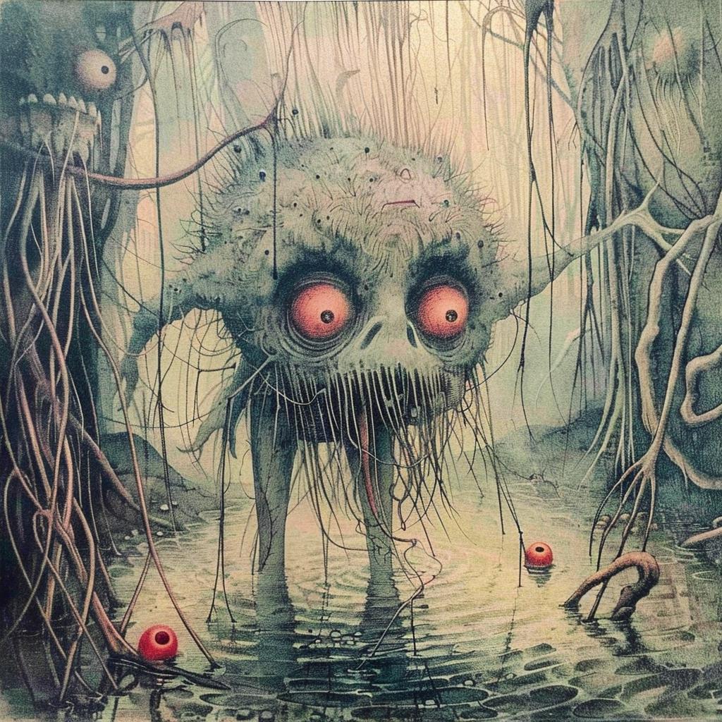 swamp  monster  painting  1917  horror  dark  creature  eerie  strange  frightening 946061