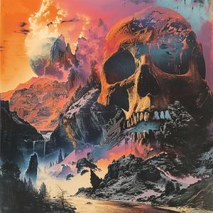 surreal  deathmetal  album  cover  skull  mountain  Risograph  hyper-realistic  Symbolist  Stephen 1079540