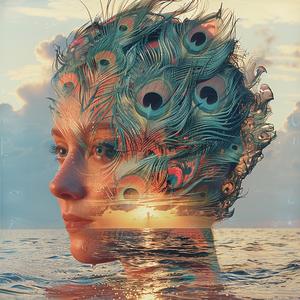 woman  feathers  ocean  chromolithography  nature  marine  whimsical  flowing  fantasy  portrait 1040086