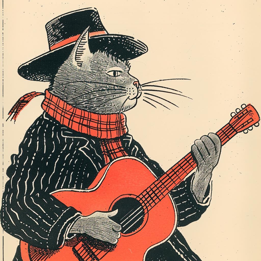 cat  guitar  anthropomorphic  illustration  Moebius  Bachalo  music  cute  animal  playing 922630