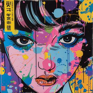 album  cover  Ukiyo-e  surreal  colorful  splatters  painting  creative  chaos  screenprinting 1077945