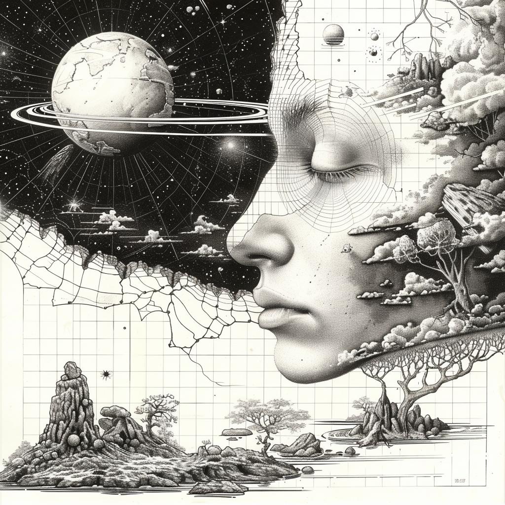 minimal  synthwave  Ukiyo-e  planets  trees  woman  fantasy  symbolist  artistic  flowerpunk 916266