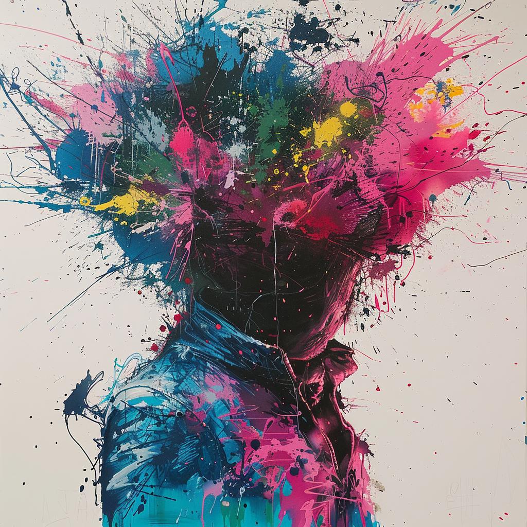 surreal  album  cover  hyper-realistic  screenprinting  Martin  Whatson  encaustic  colorful  splatters 960036