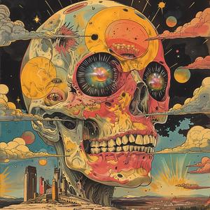 surreal  album  cover  Todd  White  skull  city  background  Risograph  screenprinting 1078632