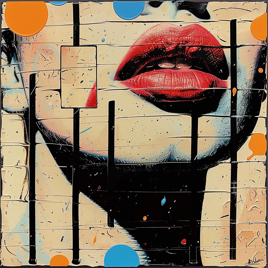 woman  red  lips  blue  background  colorful  abstract  palette  impasto  1980s 963518