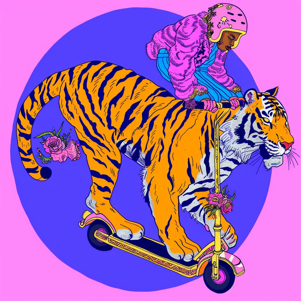 tiger  scooter  girl  riding  fun  playful  motorcycle  art  colorful  animal 1021951