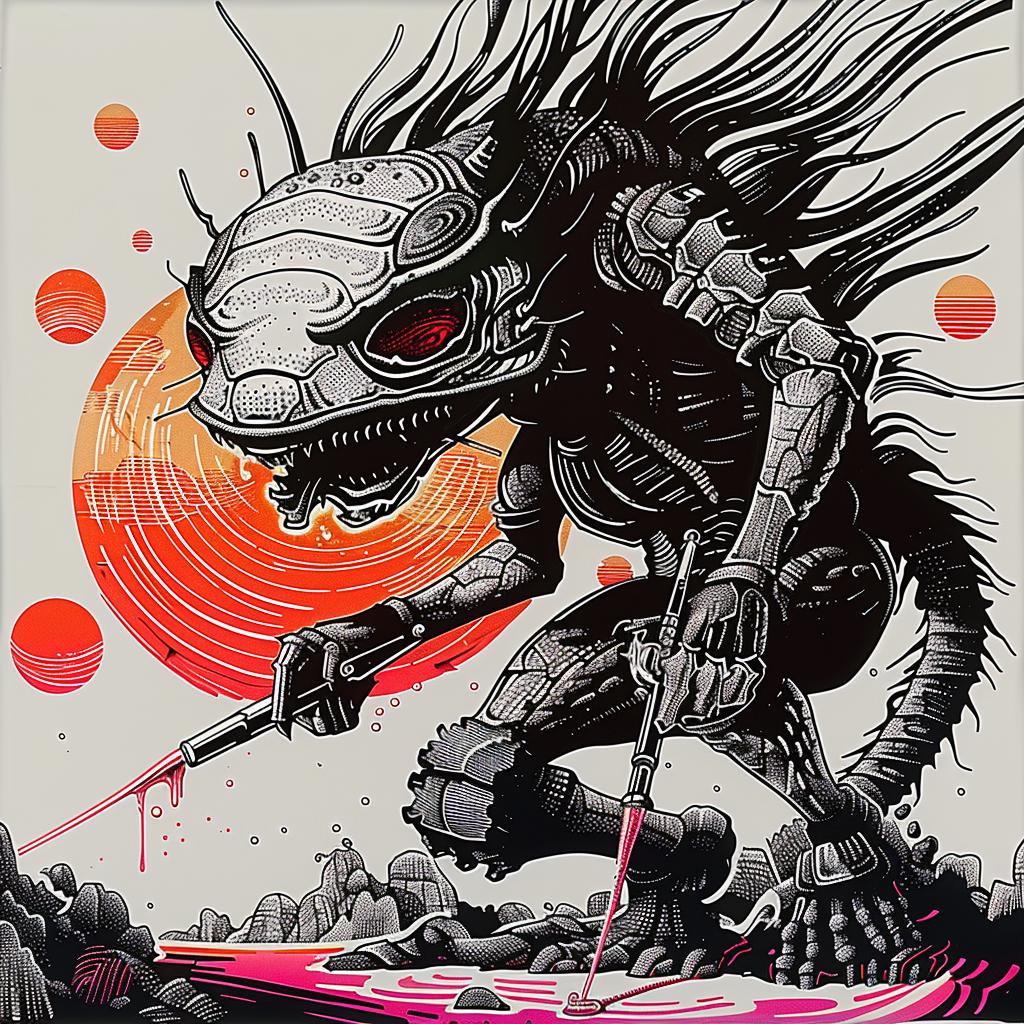 monster  sword  painting  fantasy  collage  Japanese  horror  dynamic  colorful  action 948718