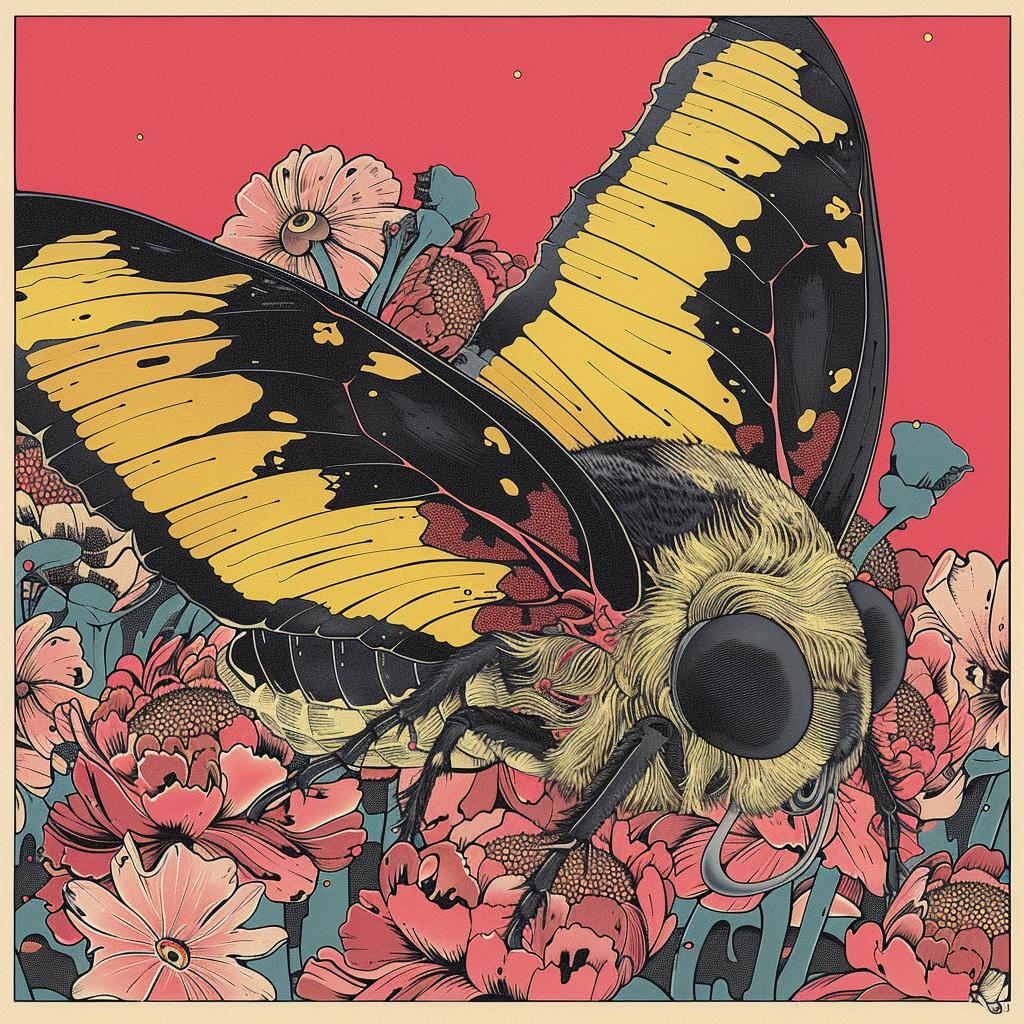 surreal  album  cover  butterflies  yellow  black  poster  hyper-realistic  Toshio  Saeki 960941