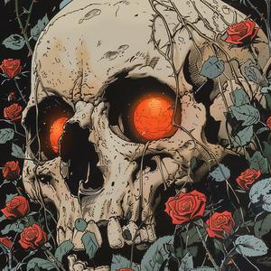 skull  orange  eyes  roses  background  comic  thorns  style  Mike Allred  Todd McFarlane 1077332