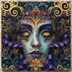 woman  purpleEyes  blueEyes  ArtNouveau  Surrealism  pointillism  gold  indigo  teal  dark 1077196