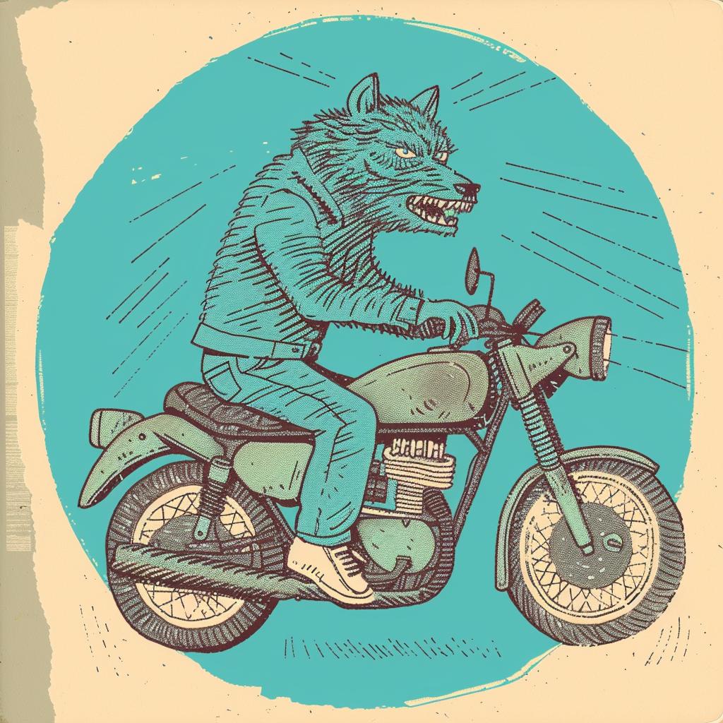 wolfman  motorcycle  fantasy  vintage  action  speed  dynamic  character  cartoon  style 941045