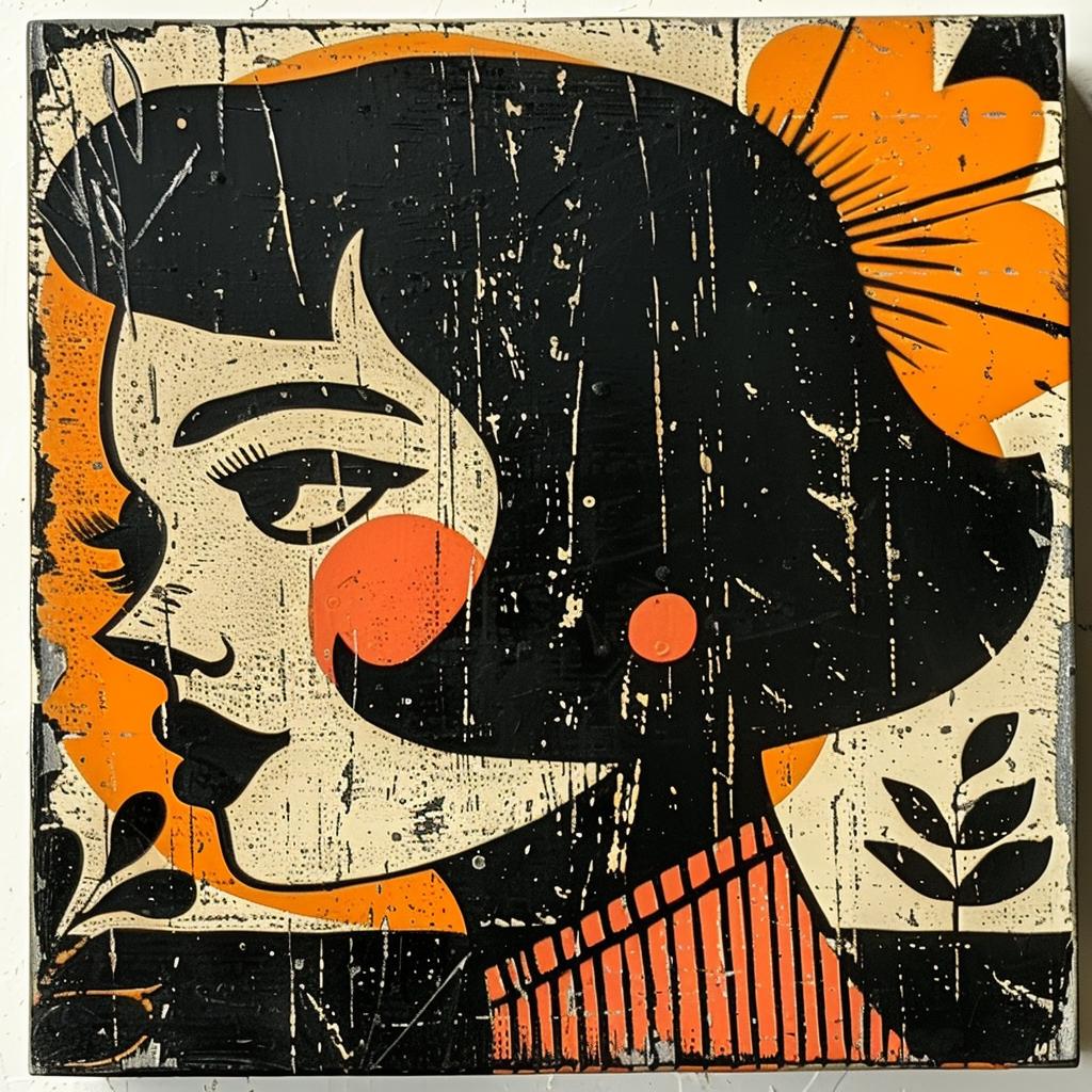 wooden  painting  orange  black  woman  Beatrice Alemagna  artistic  vibrant  textured  colorful 927009