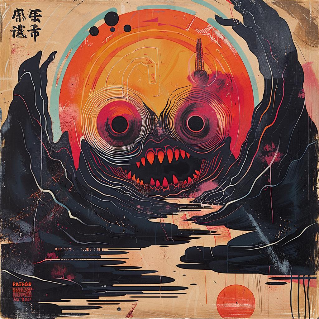 chromolithography  monster  ocean  poster  horror  Japanese  dark  fantasy  vivid  illustration 1036123