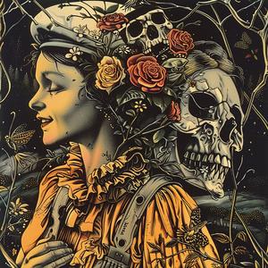 woman  skull  roses  painting  chromolithography  gothic  floral  dramatic  artistic  symbolic 1047954