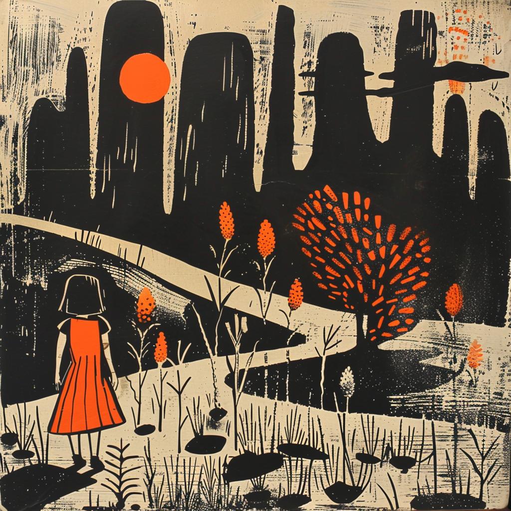 girl  field  trees  buildings  art  whimsical  nature  impressionistic  style  Isabelle 926681