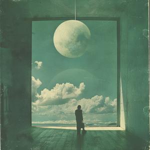 surreal  album  cover  man  doorway  moon  Risograph  Symbolist  hyper-realistic  creative 1079403