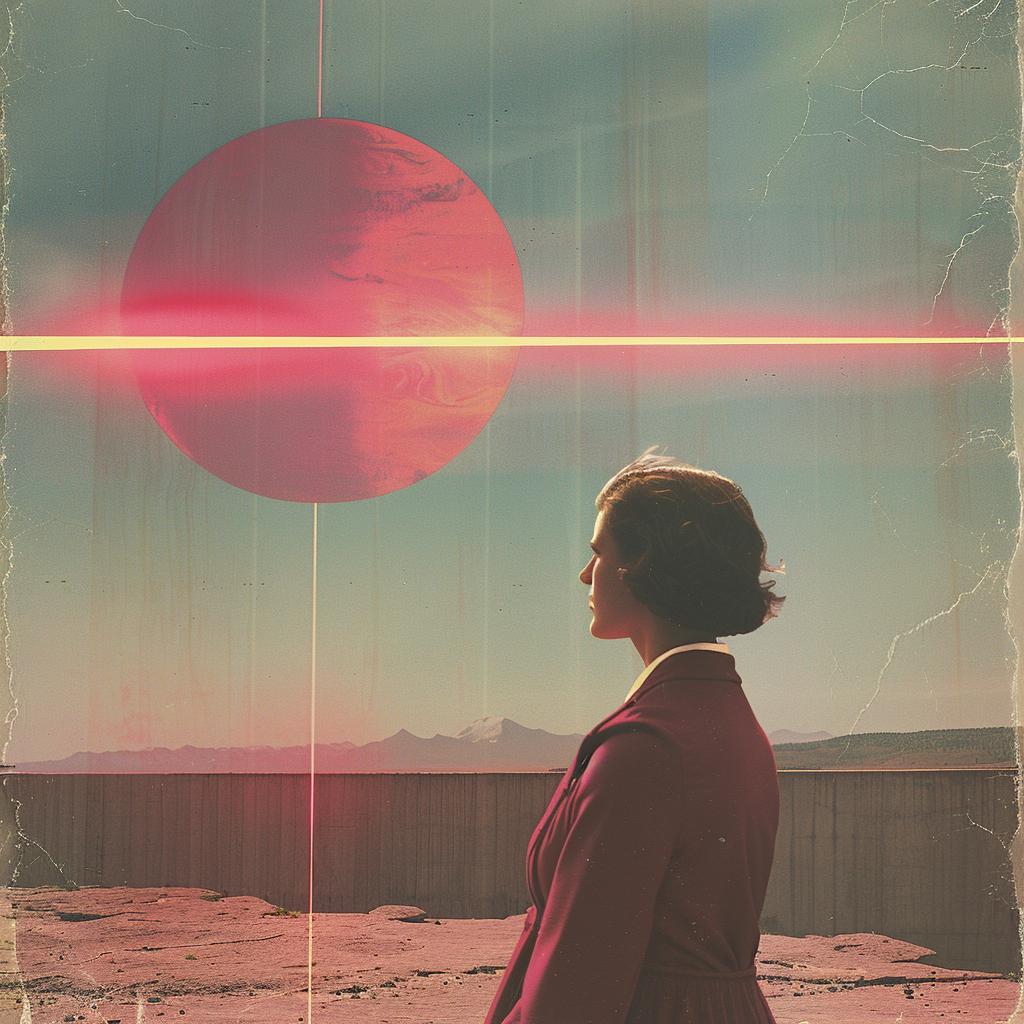 album  cover  1980s  synthwave  trippy  geometric  woman  red  coat  sun 960799