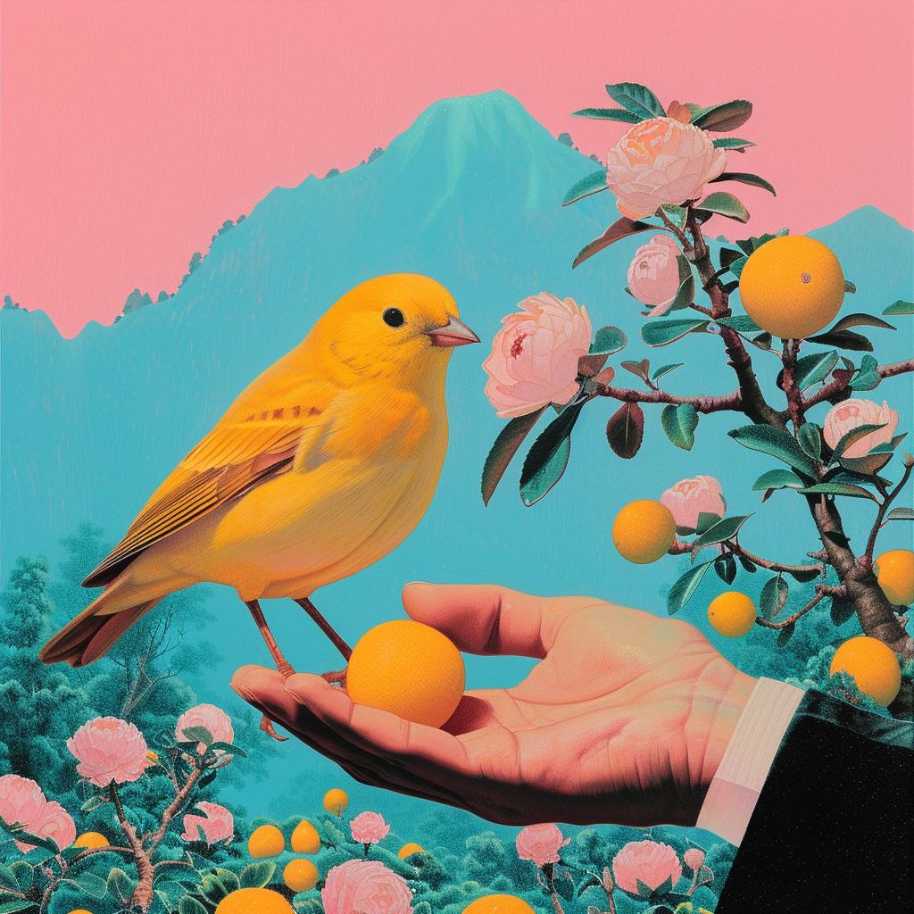 surreal  bird  hand  painting  yellow  whimsical  nature  Cornella  playful  dreamlike 1017577