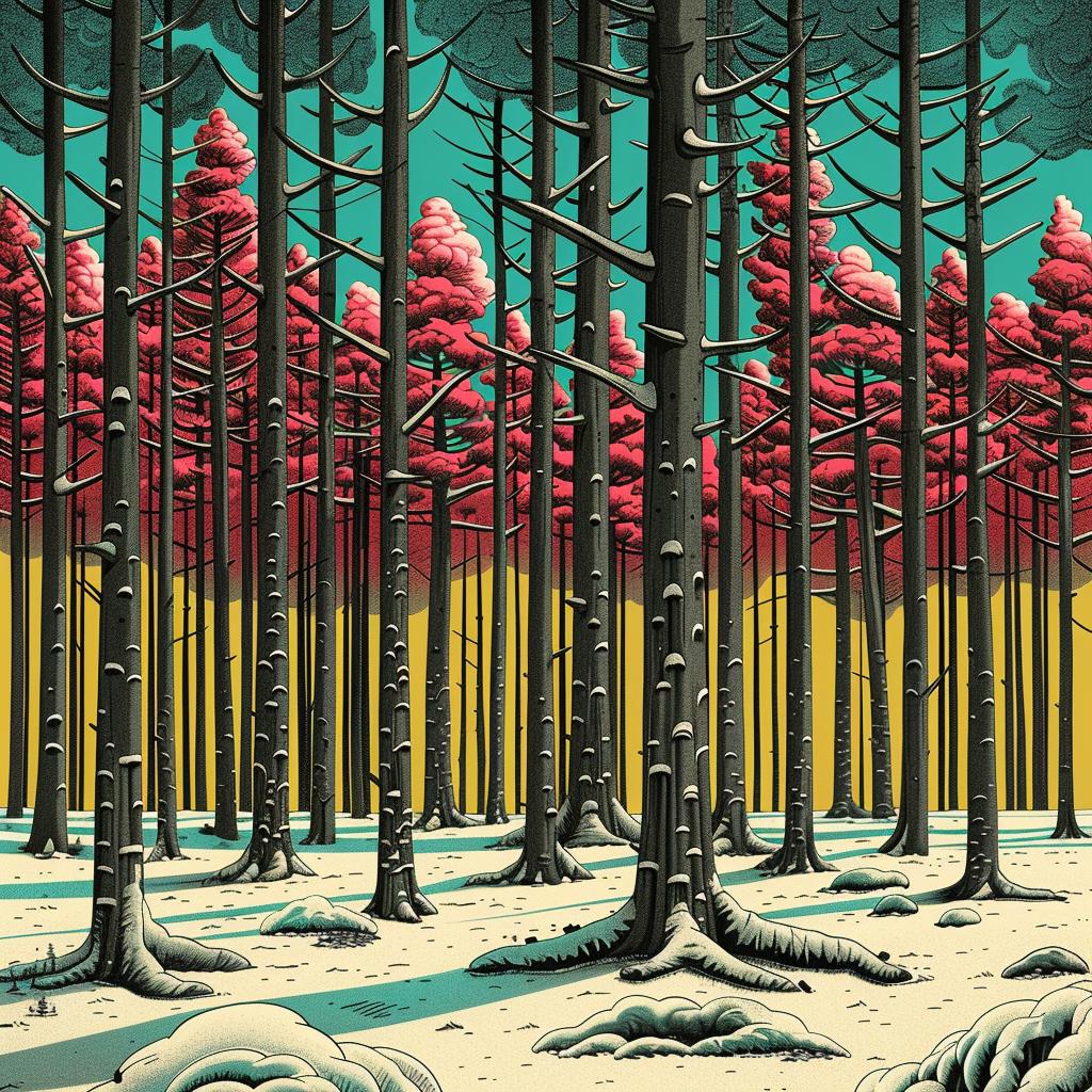 forest  snow  animated  vibrant  illustration  folk  colorful  sinuous  beautiful  scenery 945114