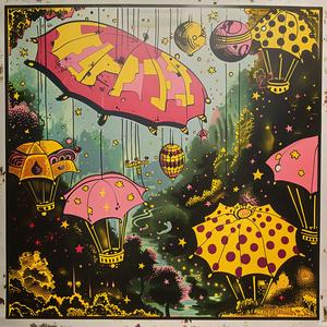 poster  pink  yellow  umbrella  art  chromolithography  colorful  design  decor  illustration 1058231